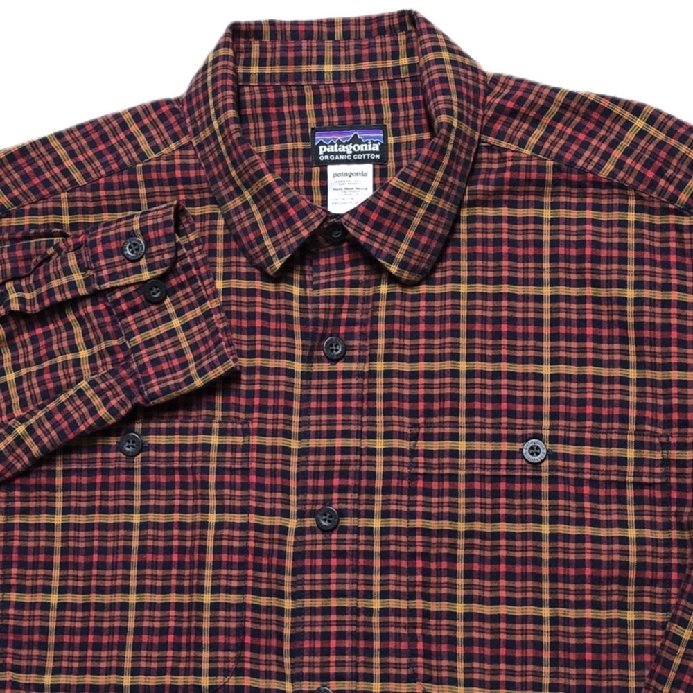 Patagonia Organic Cotton Red Gold Flannel Long Sleeve Button Up Shirt Mens Small